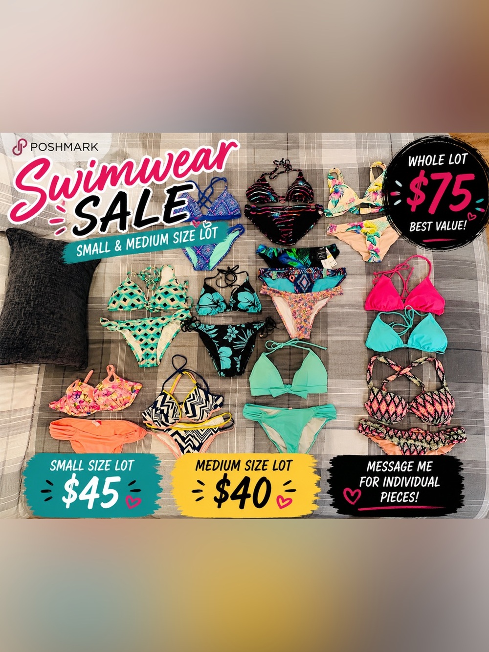 PINK Victoria's Secret Mixed Color Bikini Lot - Pink, Turquoise, Black, Mint